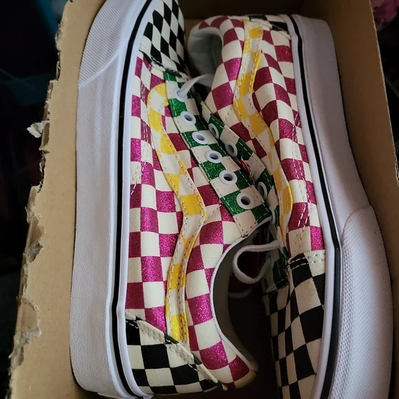 Vans Old Skool Women 7 Glitter Checkered Multicolored VNOA4U3B1HP - Picture 7 of 7